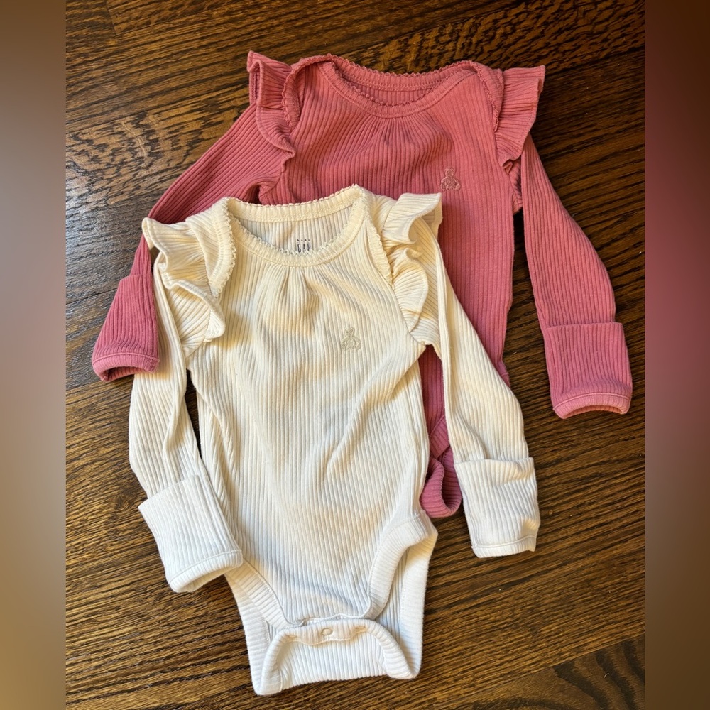 Lot of Two Baby Gap Long sleeve ruffle onesies 0-3 months